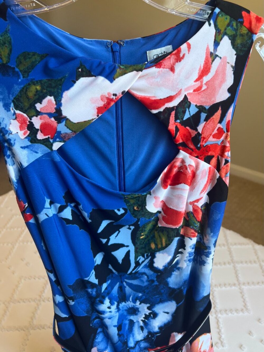 CACHE Midi Floral Print Diamond opening neck line Sheath Stretch Dress SIZE M - Picture 4 of 16